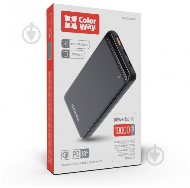 Повербанк ColorWay 18W Slim CW-PB100LPG3BK-PD 10000 mAh black - фото 4