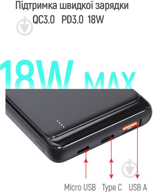 Повербанк ColorWay 18W Slim CW-PB100LPG3BK-PD 10000 mAh black - фото 9