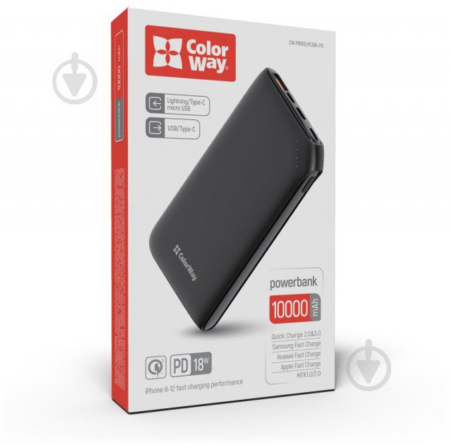 Повербанк ColorWay 18W Soft CW-PB100LPE3BK-PD 10000 mAh black - фото 6