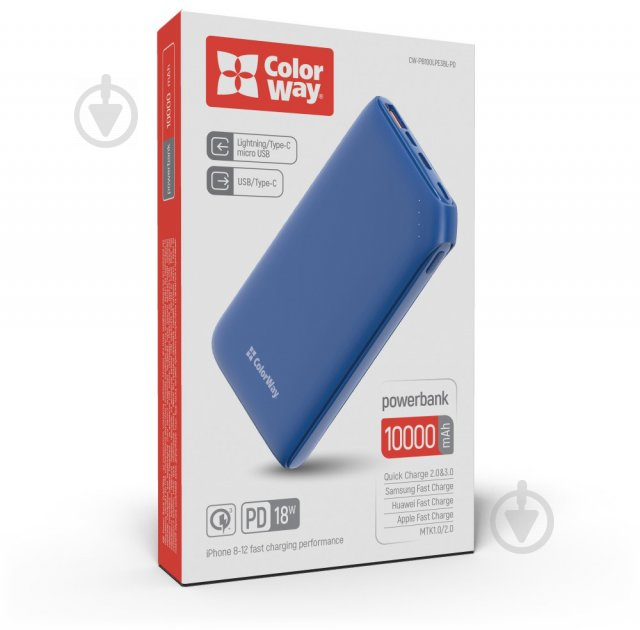 Повербанк ColorWay 18W Soft CW-PB100LPE3BL-PD 10000 mAh blue - фото 5