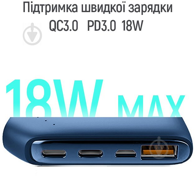 Повербанк ColorWay 18W Soft CW-PB100LPE3BL-PD 10000 mAh blue - фото 10