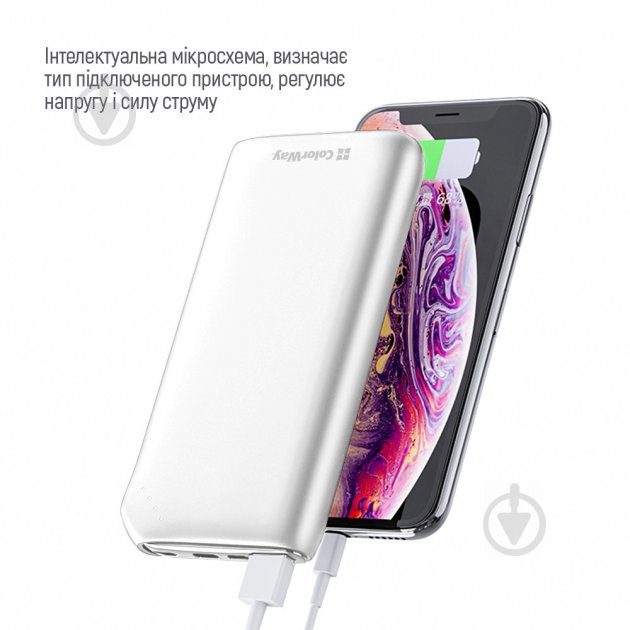 Повербанк ColorWay 18W Soft CW-PB100LPE3WT-PD 10000 mAh white - фото 8