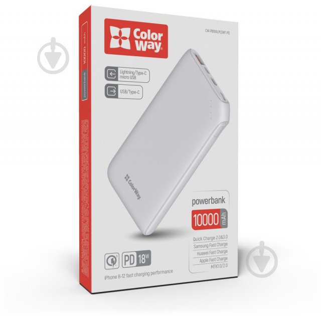 Повербанк ColorWay 18W Soft CW-PB100LPE3WT-PD 10000 mAh white - фото 13