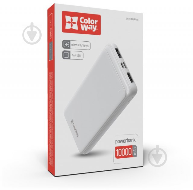 Повербанк ColorWay Slim CW-PB100LPF2WT 10000 mAh white - фото 4