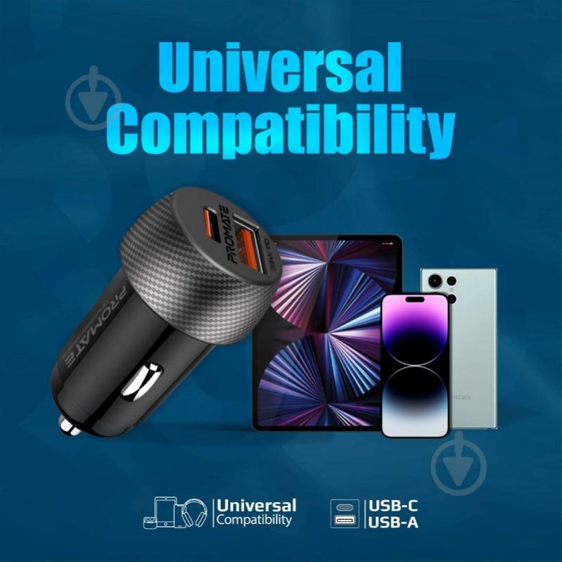 Автомобільний зарядний пристрій Promate 33W USB-C PD QC3 чорний (drivegear-pd33) - фото 4