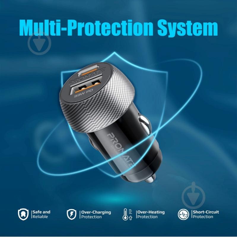 Автомобільний зарядний пристрій Promate 33W USB-C PD QC3 чорний (drivegear-pd33) - фото 5
