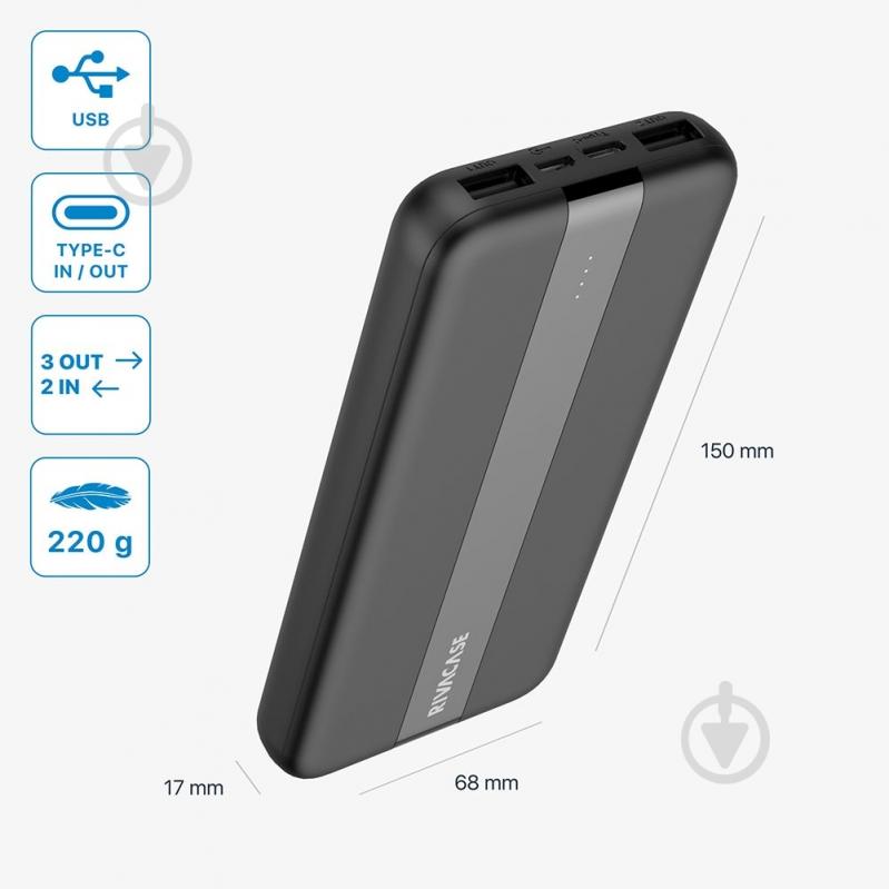 Повербанк RivaCase 10000 mAh black (RIVAPOWER VA2041 (Black)) - фото 11 Повербанк RivaCase 10000 mAh black (RIVAPOWER VA2041 (Black)) - фото 11