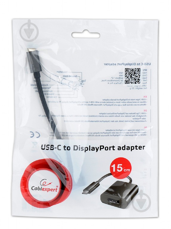 Адаптер Cablexpert 0,15 м чорний (A-CM-DPF-01) USB Type-C на DisplayPort - фото 2