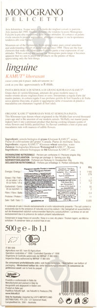 Макарони Felicetti Лінгвіні з пшениці Камут Monograno 500 г - фото 2 Макарони Felicetti Лінгвіні з пшениці Камут Monograno 500 г - фото 2