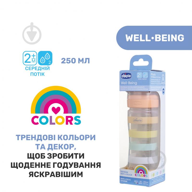 Бутылочка Chicco Well-Being Colors 2м+ 250 мл оранжевая (28623.31) - фото 8