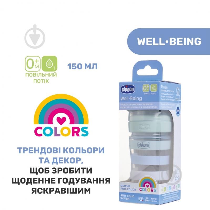 Бутылочка Chicco Well-Being Colors 0м+ 150 мл мятная (28611.21) - фото 7