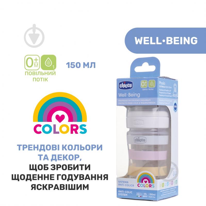 Пляшечка Chicco Well-Being Colors 0м+ 150 мл рожева (28611.11) - фото 6