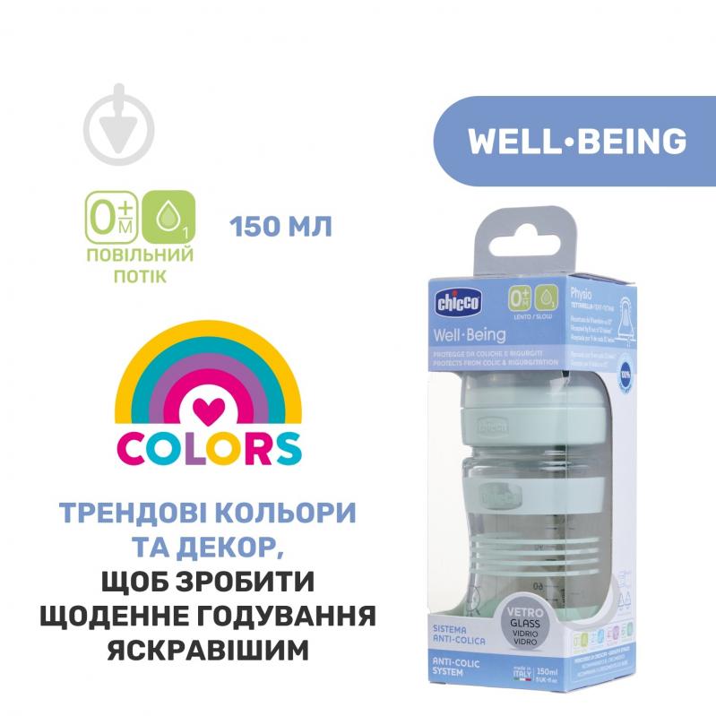 Пляшечка Chicco скляна Well-Being Colors 0м+ 150 мл (28711.31) - фото 7