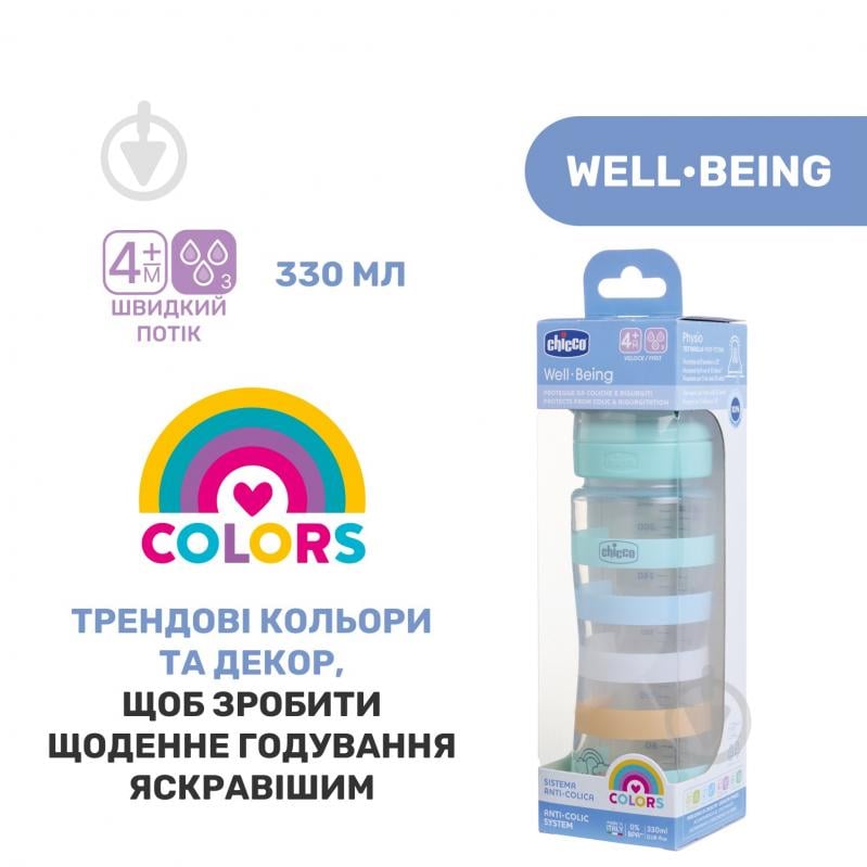 Пляшечка Chicco Well-Being Colors 4м+ 330 мл м'ятна (28637.21) - фото 7