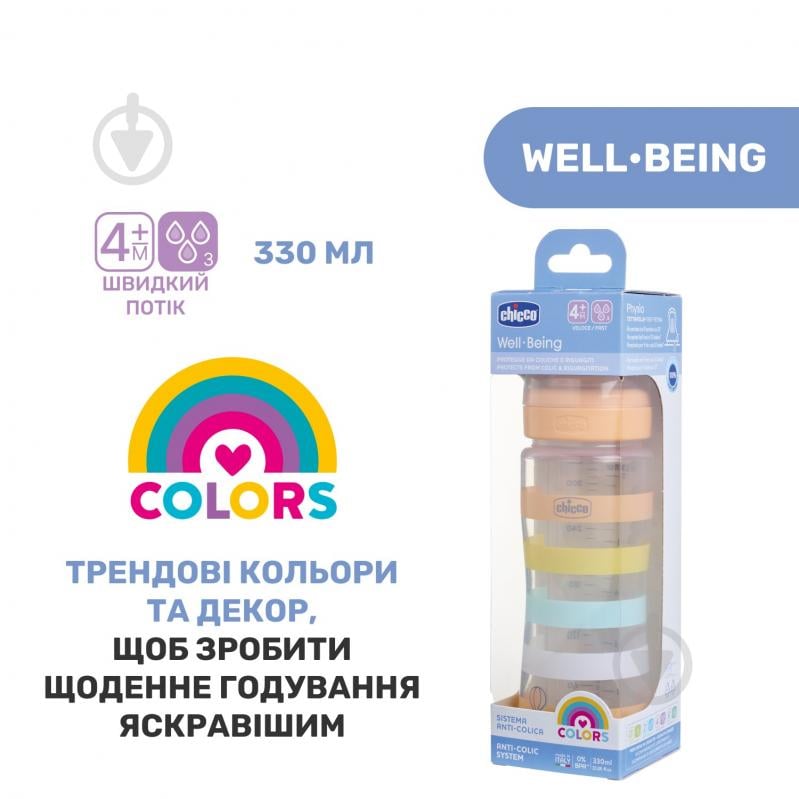 Бутылочка Chicco Well-Being Colors 4м+ 330 мл оранжевая (28637.31) - фото 7