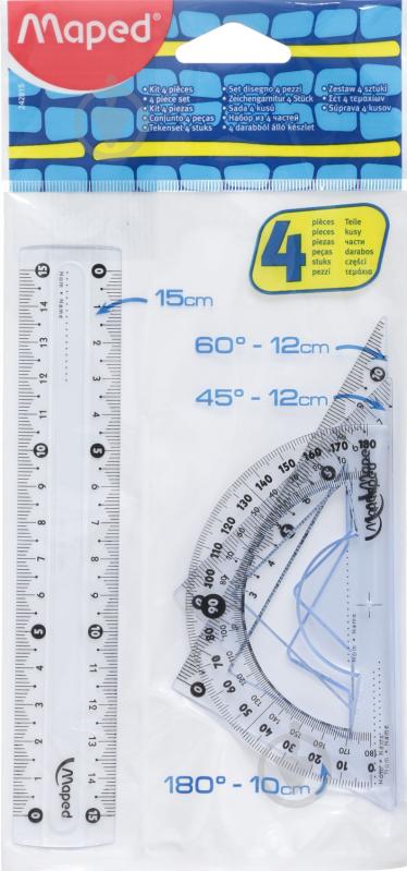 Набор Essentials Mini линейка 15 см + 2 угольника + транспортир Maped - фото 2
