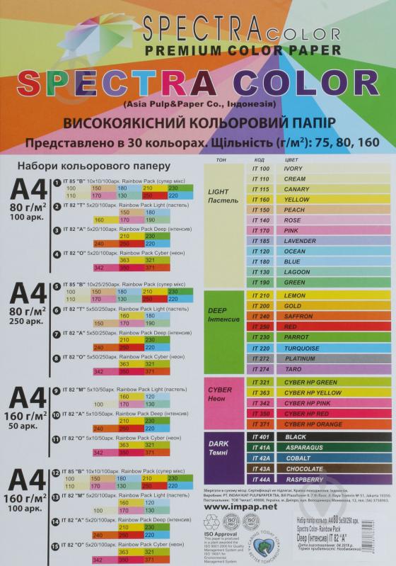 Бумага офисная цветная Spectra Color A4 80 г/м разноцветный 250 листов - фото 2