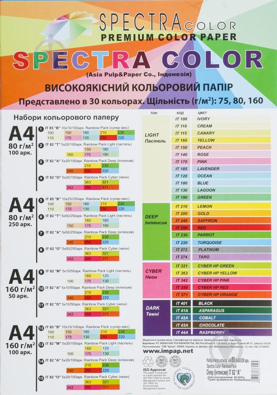 Папір офісний кольоровий Spectra Color A4 80 г/м різнокольоровий 100 аркушів - фото 2