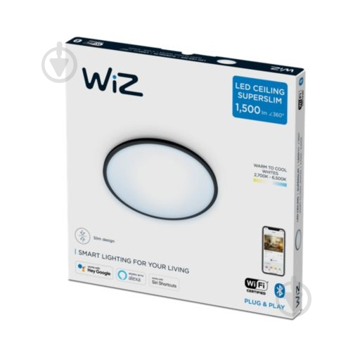 Світильник світлодіодний WiZ SuperSlim Ceiling 2700-6500K Wi-FI чорний (929002685201) - фото 3