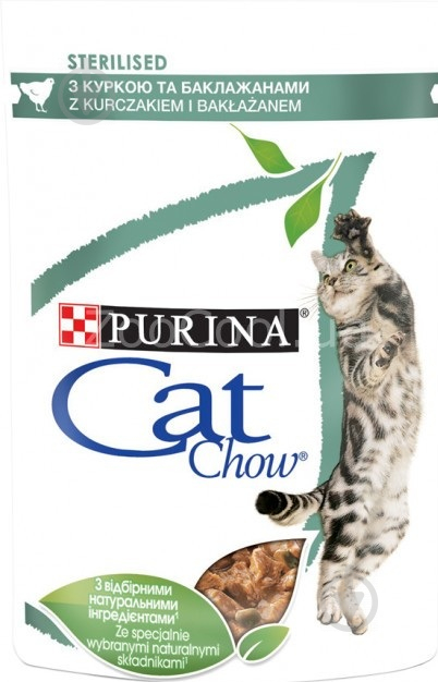 Консерва Cat Chow для стерилізованих котів Sterilized З куркою та баклажанами в желе 85 г - фото 1