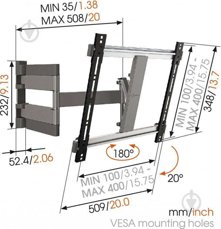 Кріплення для телевізора Vogels THIN 245 поворотно-похилі 26"-42" сірий - фото 5