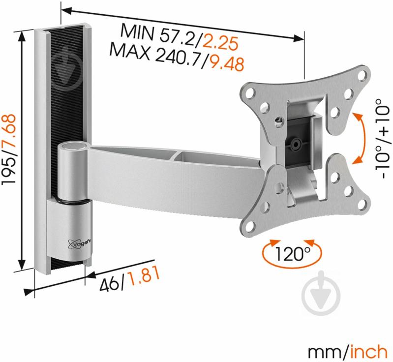 Кріплення для телевізора Vogels WALL 1025 поворотні 17"-26" сірий - фото 4