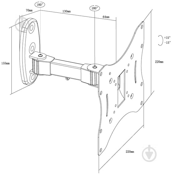 Кріплення для телевізора X-Digital STEEL SA225 поворотно-похилі 15"-32" чорний - фото 3