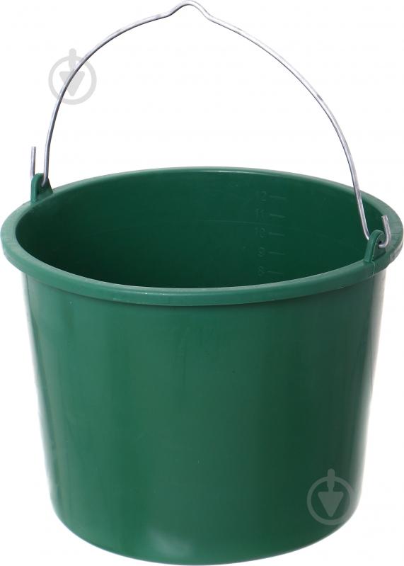 Ведро обычное пластиковое 12 л зеленый - фото 1