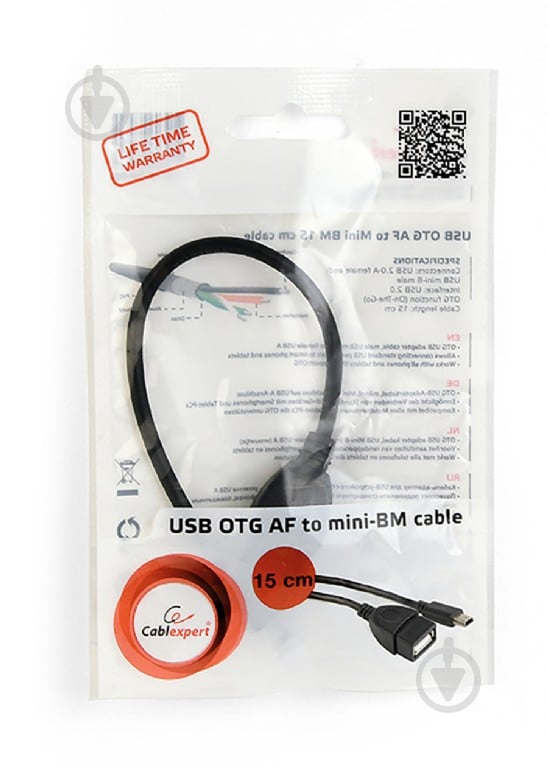 Перехідник Cablexpert 0,15 м чорний (A-OTG-AFBM-002) OTG USB2.0, A-мама/mini B-тато - фото 2