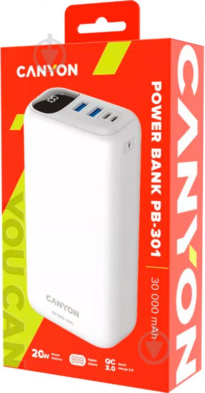 Повербанк Canyon PB-301 PD QC 30000 mAh white (CNE-CPB301W) - фото 4