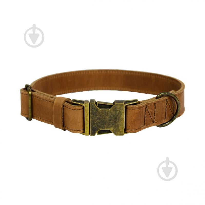 Нашийник Lucky Pet подвійний шкіра фурнітура антик 2,5/30-40 рудий - фото 1