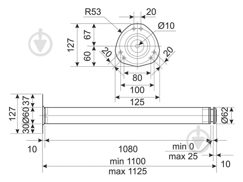 Меблева ніжка DC комплект 4 шт d60x1100 мм для столу хром з верхньою сталевою кріпильною пластиною - фото 6