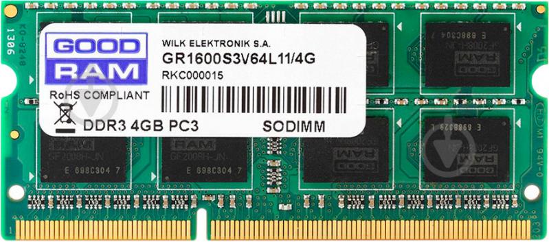 Оперативна пам'ять GOODRAM SODIMM DDR3L 4 GB (1x4GB) 1600 MHz (GR1600S3V64L11S/4G) - фото 1