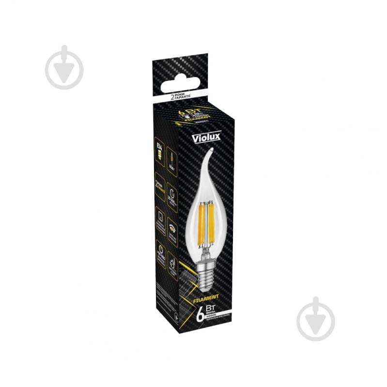 Лампа світлодіодна Violux LED FILAMENT C37 6 Вт E14 4000 К 195 В прозора 833084 - фото 2