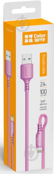 Кабель ColorWay USB - Apple Lightning (soft silicone) 2.4а 1 м фиолетовый (CW-CBUL044-PU) - фото 2