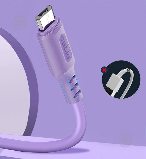 Кабель ColorWay USB - MicroUSB (soft silicone) 2.4а 1 м фиолетовый (CW-CBUM044-PU) - фото 2