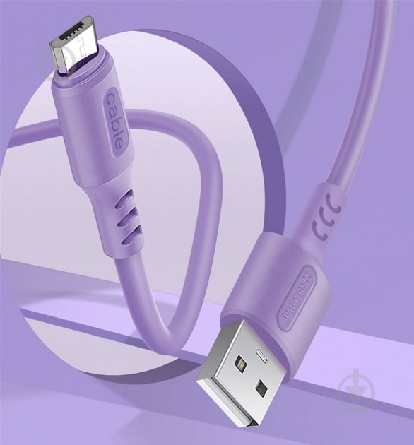 Кабель ColorWay USB - MicroUSB (soft silicone) 2.4а 1 м фиолетовый (CW-CBUM044-PU) - фото 4