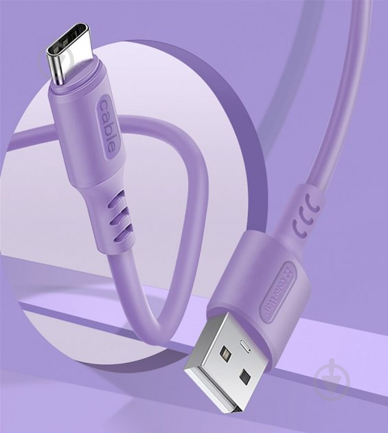 Кабель ColorWay USB - Type-C (soft silicone) 2.4а 1 м фіолетовий (CW-CBUC044-PU) - фото 4