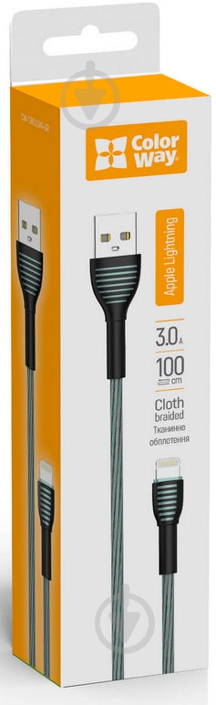 Кабель ColorWay USB - Apple Lightning (braided cloth) 3 А 1 м сірий (CW-CBUL041-GR) - фото 8 Кабель ColorWay USB - Apple Lightning (braided cloth) 3 А 1 м сірий (CW-CBUL041-GR) - фото 8