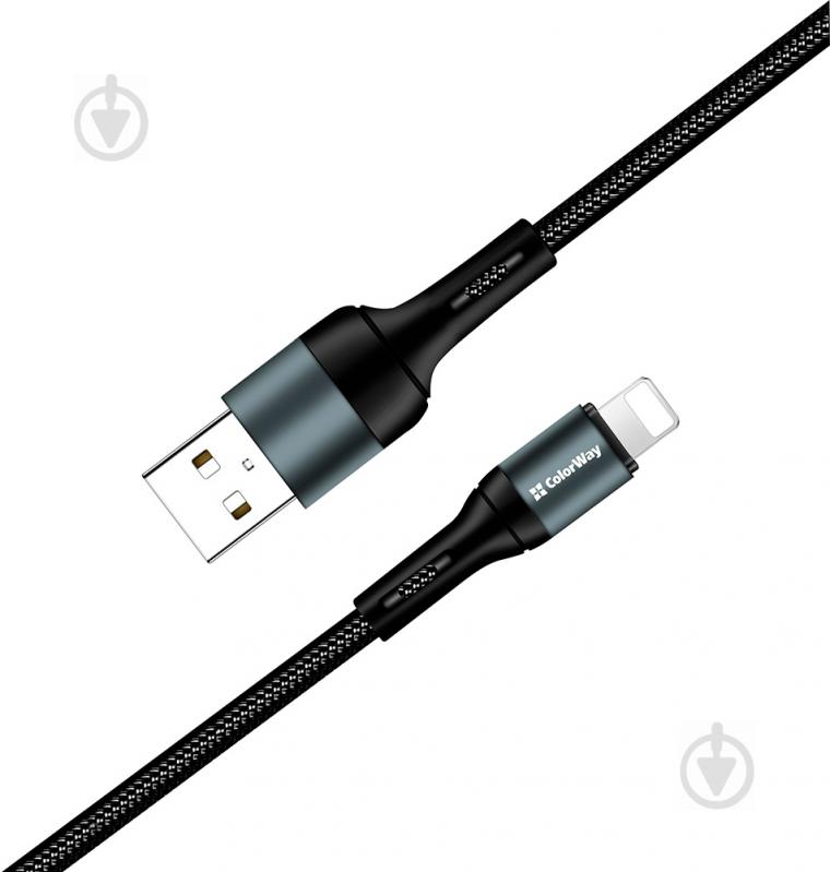 Кабель ColorWay USB - Apple Lightning (nylon) 2.4 А 1 м черный (CW-CBUL045-BK) - фото 6