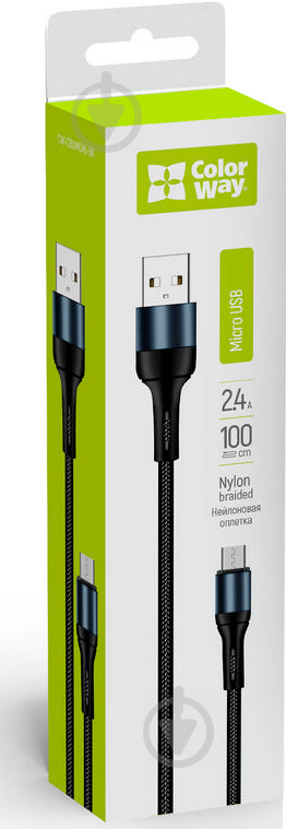 Кабель ColorWay USB - MicroUSB (nylon) 2.4 А 1 м черный (CW-CBUM045-BK) - фото 8