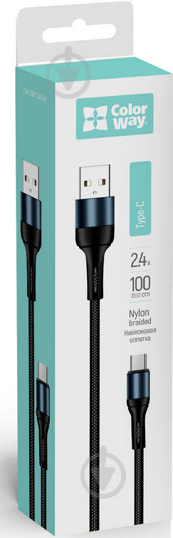 Кабель ColorWay USB - Type-C (nylon) 2.4 А 1 м чорний (CW-CBUC045-BK) - фото 8