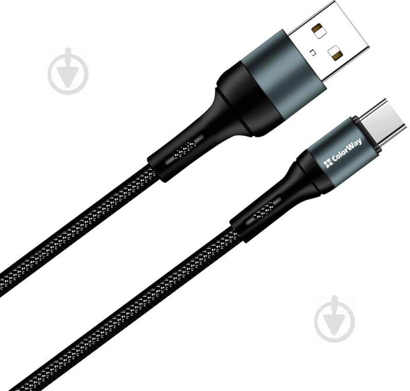 Кабель ColorWay USB - Type-C (nylon) 2.4 А 1 м черный (CW-CBUC045-BK) - фото 3