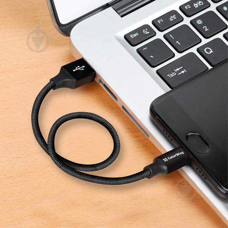Кабель ColorWay USB - Apple Lightning 2.4 А 0,25 м чорний (CW-CBUL048-BK) - фото 6 Кабель ColorWay USB - Apple Lightning 2.4 А 0,25 м чорний (CW-CBUL048-BK) - фото 6
