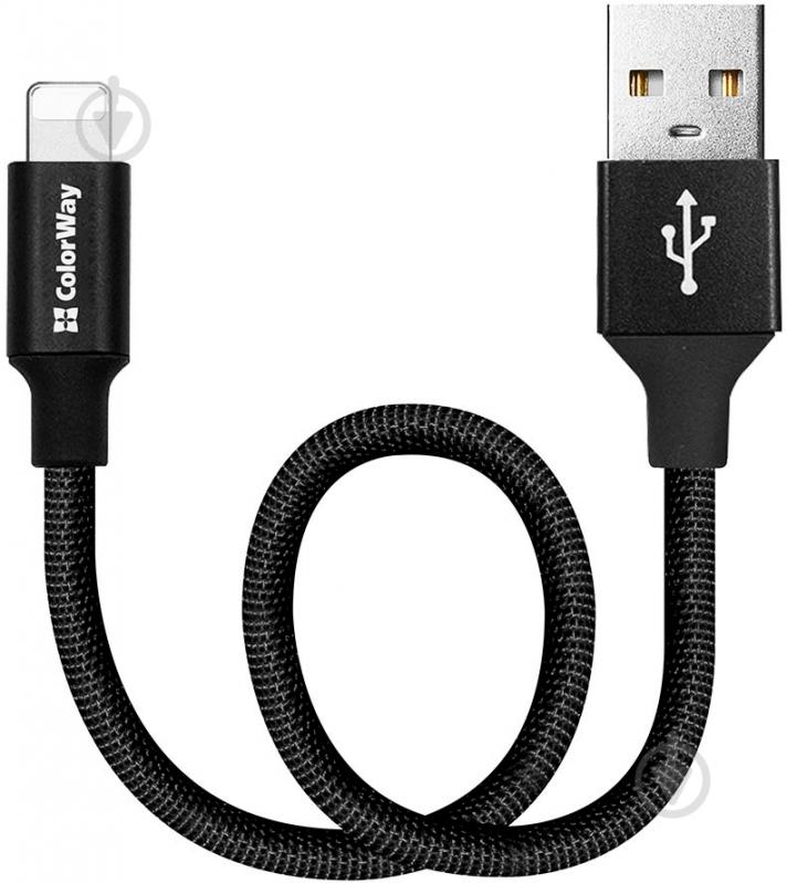 Кабель ColorWay USB - Apple Lightning 2.4 А 0,25 м чорний (CW-CBUL048-BK) - фото 1 Кабель ColorWay USB - Apple Lightning 2.4 А 0,25 м чорний (CW-CBUL048-BK) - фото 1