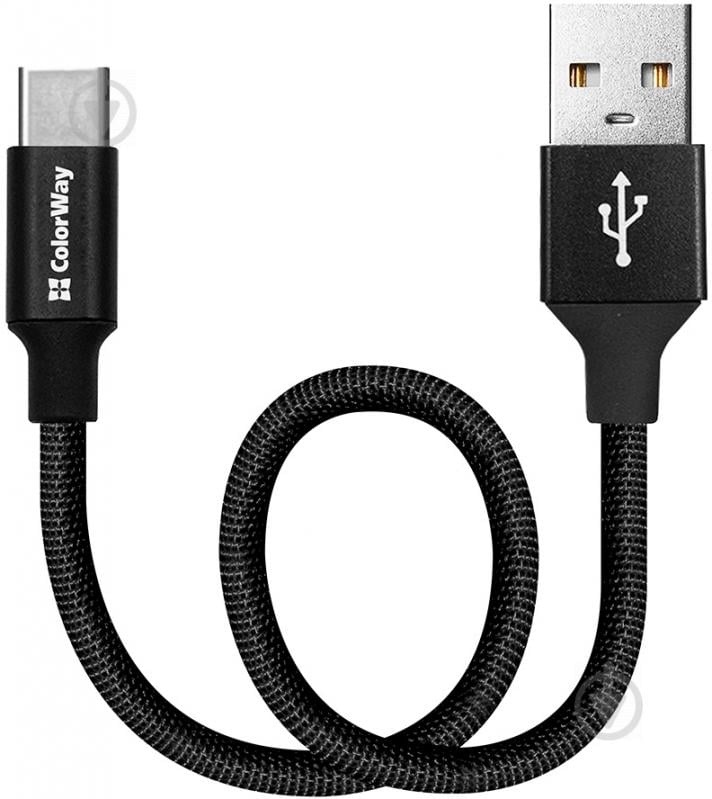 Кабель ColorWay USB - Type -C 2.4 А 0,25 м чорний (CW-CBUC048-BK) - фото 1