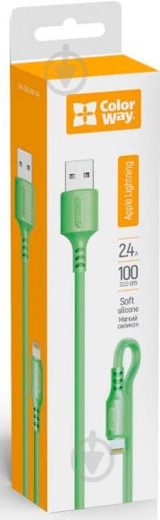 Кабель ColorWay USB - Apple Lightning (soft silicone) 2.4а 1 м зелений (CW-CBUL042-GR) - фото 3 Кабель ColorWay USB - Apple Lightning (soft silicone) 2.4а 1 м зелений (CW-CBUL042-GR) - фото 3