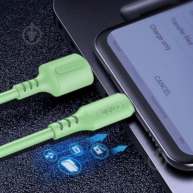 Кабель ColorWay USB - Apple Lightning (soft silicone) 2.4а 1 м зелений (CW-CBUL042-GR) - фото 7 Кабель ColorWay USB - Apple Lightning (soft silicone) 2.4а 1 м зелений (CW-CBUL042-GR) - фото 7