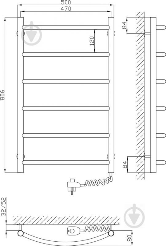 Полотенцесушитель электрический KOSSER Дуга 800х500/6 ДД09ЕR - фото 3