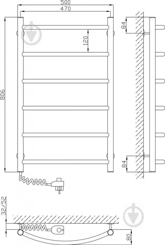 Полотенцесушитель электрический KOSSER Дуга 800х500/6 ДД09ЕL - фото 3